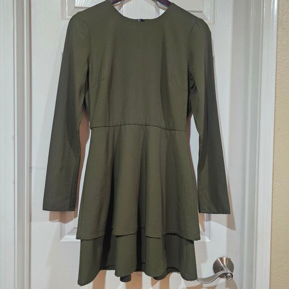 Hutch Olive Green Long Sleeve Tiered Mini Dress Size 4 - Picture 7 of 7
